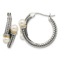 Sterling Silver Antiqued w/ 14k 4mm FW Cultured Pearl Hoop Earrings
