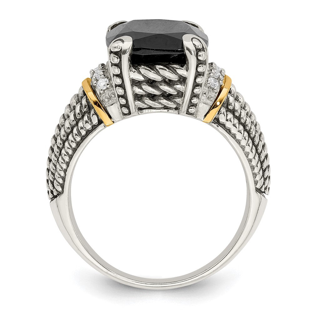 Sterling Silver Antiqued w/14K Black Onyx & White Diamond Ring