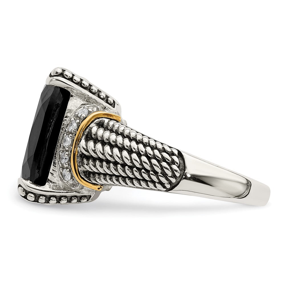 Sterling Silver Antiqued w/14K Black Onyx & White Diamond Ring