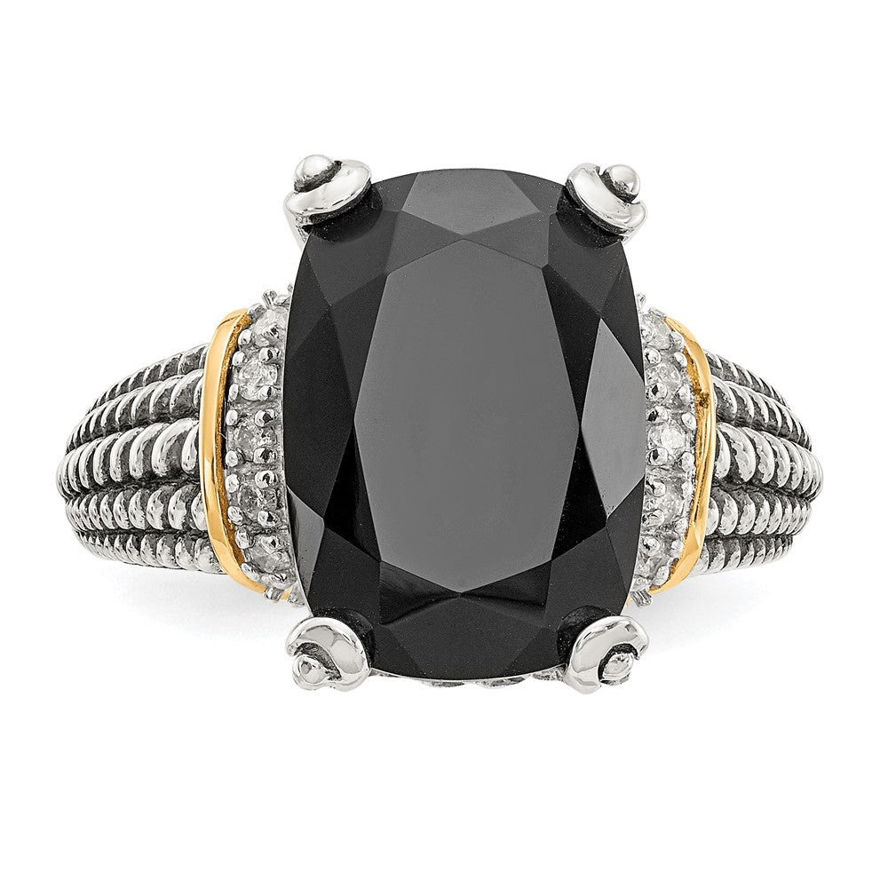 Sterling Silver Antiqued w/14K Black Onyx & White Diamond Ring