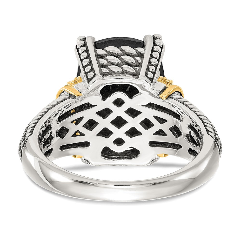 Sterling Silver Antiqued w/14K Black Onyx & White Diamond Ring