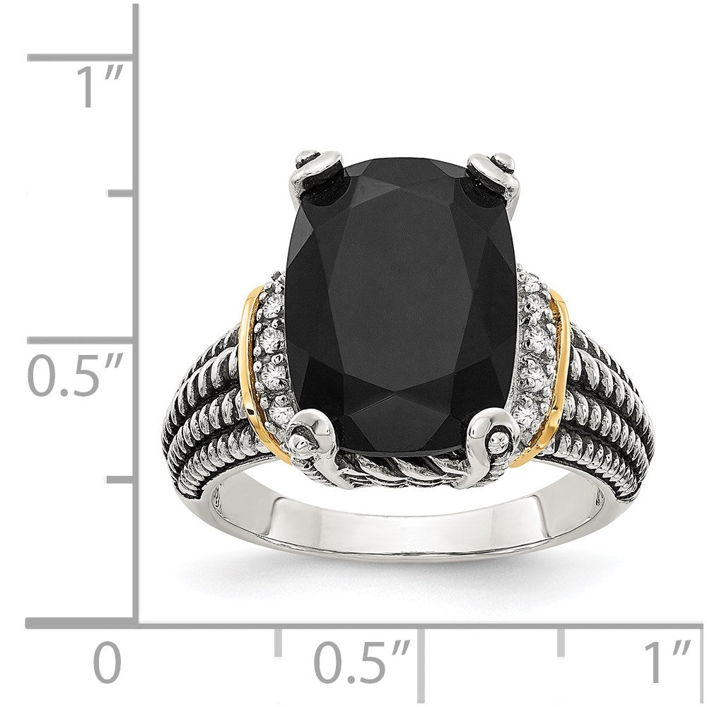Sterling Silver Antiqued w/14K Black Onyx & White Diamond Ring