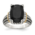 Sterling Silver Antiqued w/14K Black Onyx & White Diamond Ring
