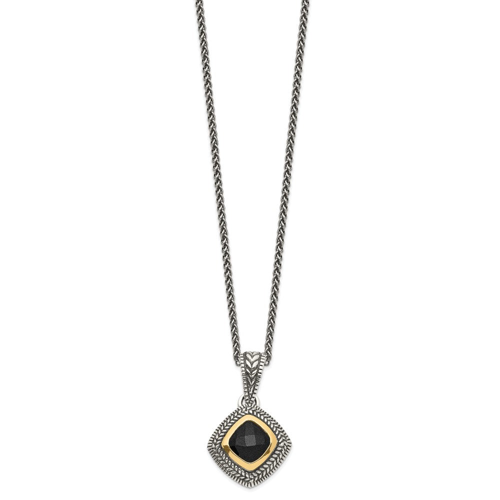 Sterling Silver Antiqued w/14k Black Onyx Necklace