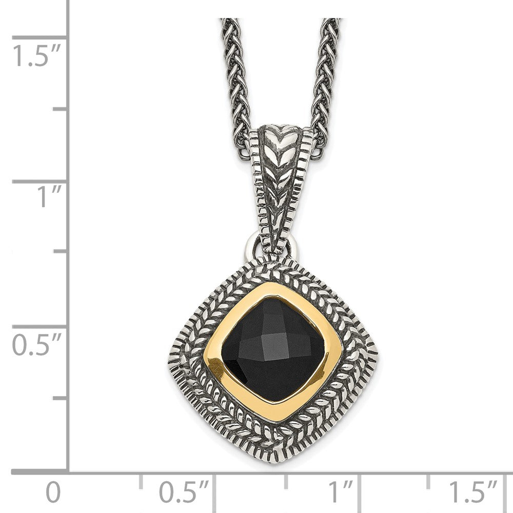 Sterling Silver Antiqued w/14k Black Onyx Necklace