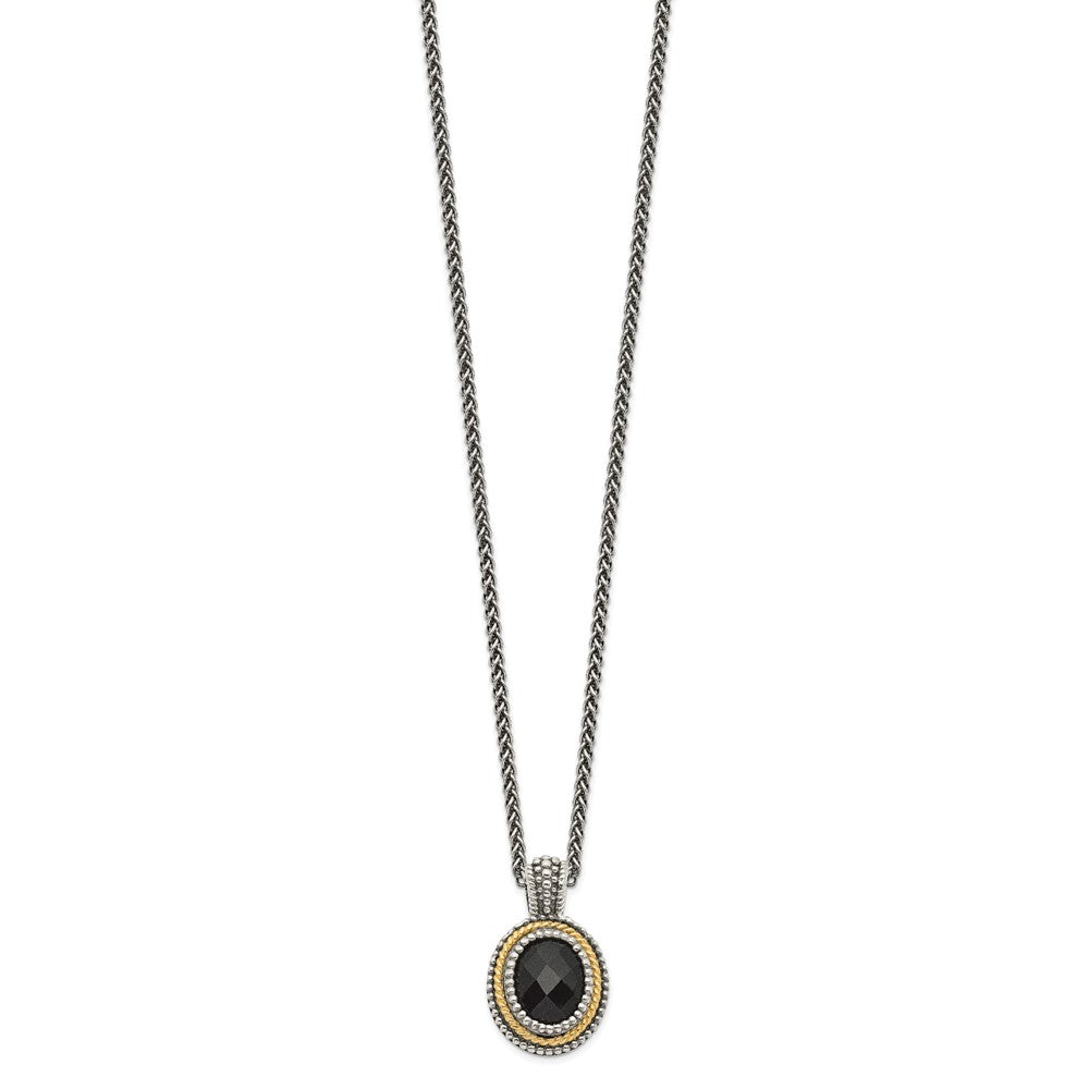 Sterling Silver Antiqued w/14k Black Onyx Necklace