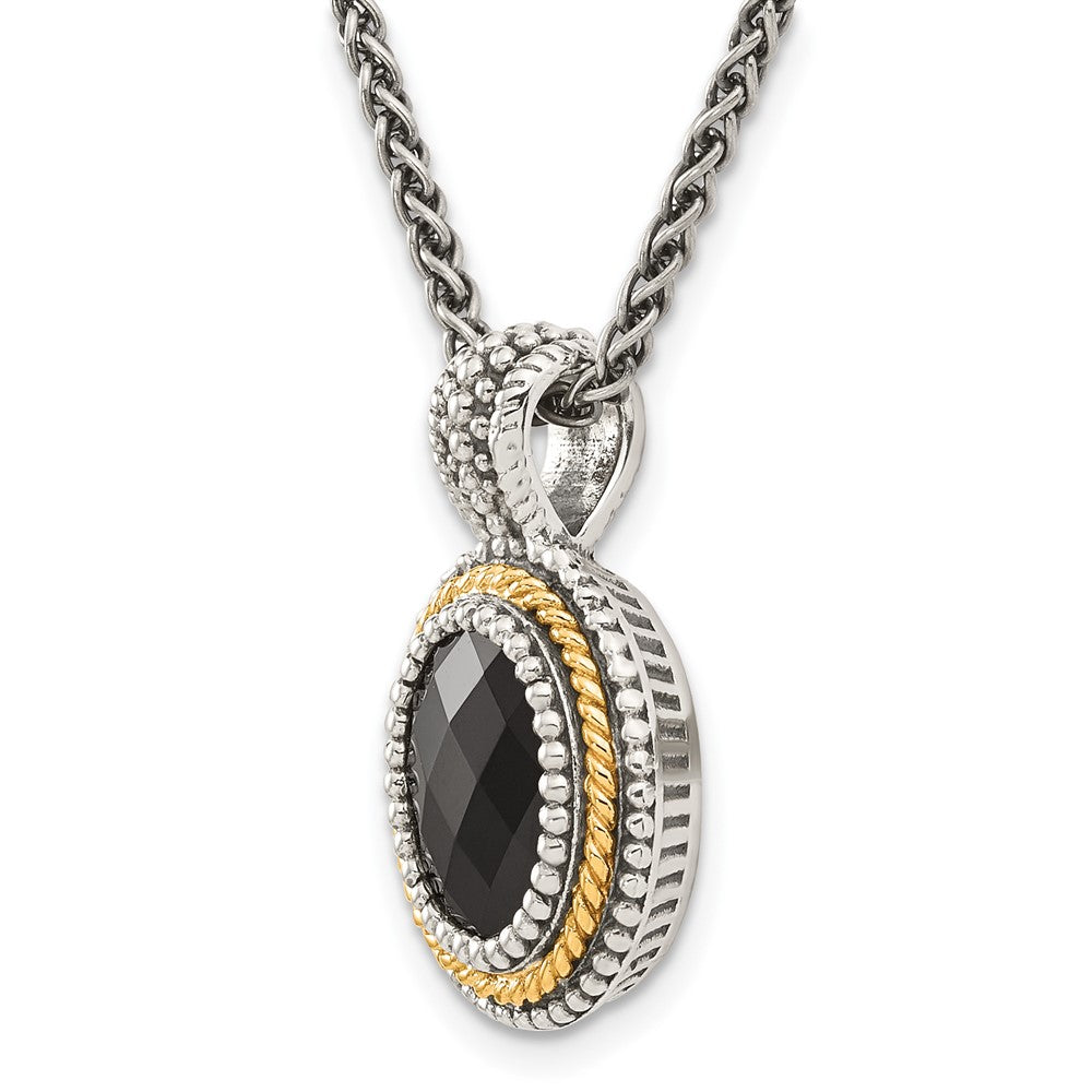 Sterling Silver Antiqued w/14k Black Onyx Necklace