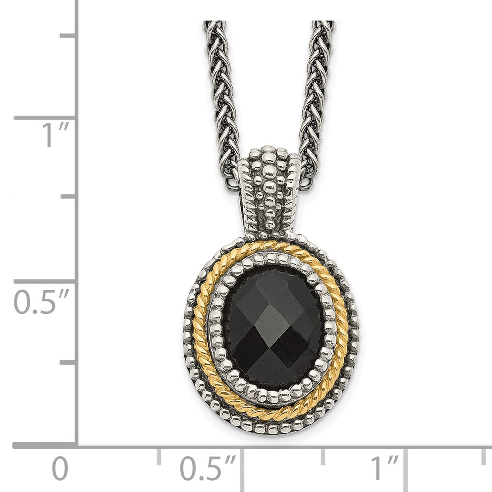 Sterling Silver Antiqued w/14k Black Onyx Necklace