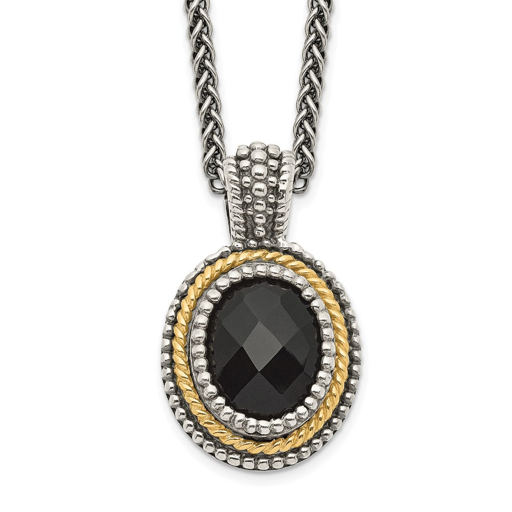 Sterling Silver Antiqued w/14k Black Onyx Necklace
