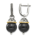 Sterling Silver Antiqued w/14K Black Onyx Polished and Textured Earrings