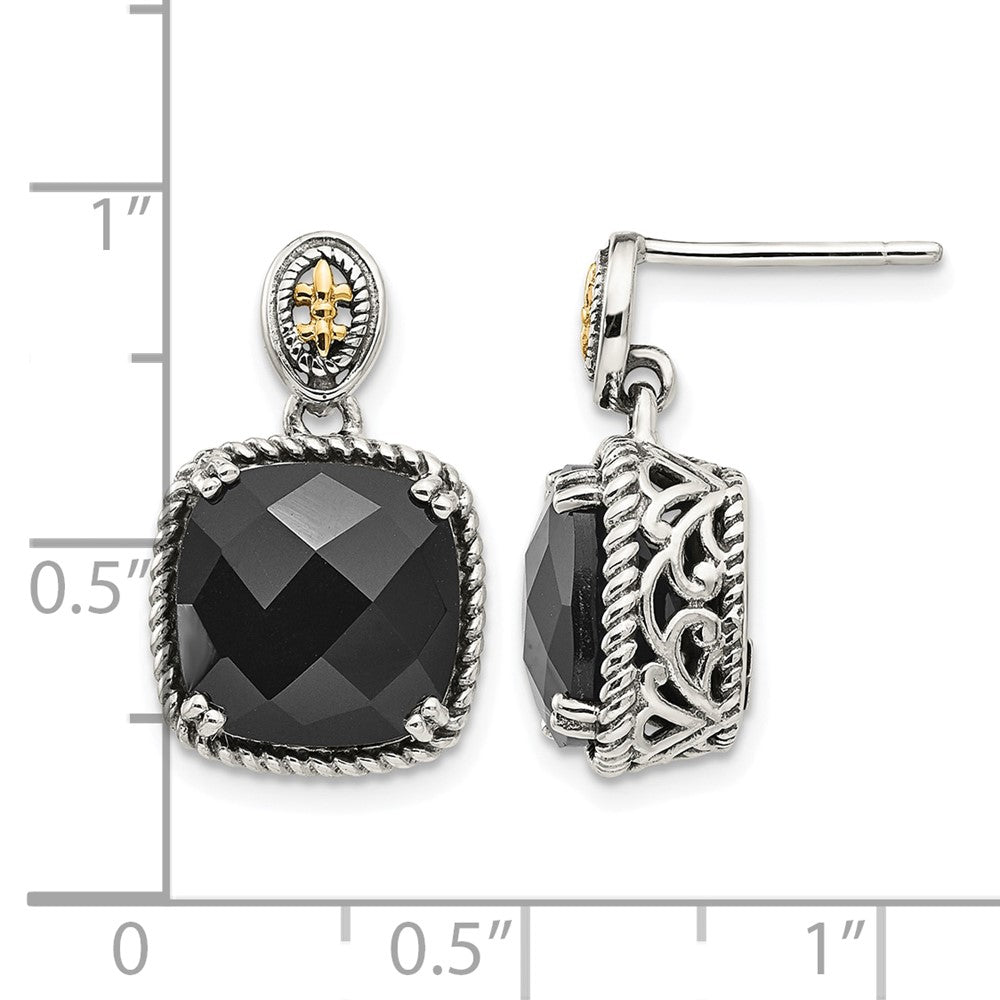 Sterling Silver Antiqued w/14k Onyx Dangle Post Earrings