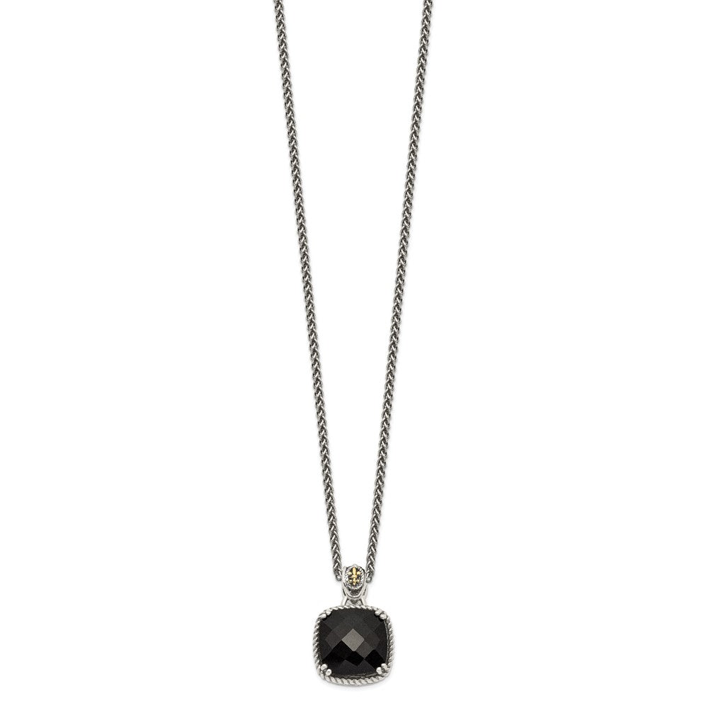 Sterling Silver Antiqued w/14k Onyx Necklace