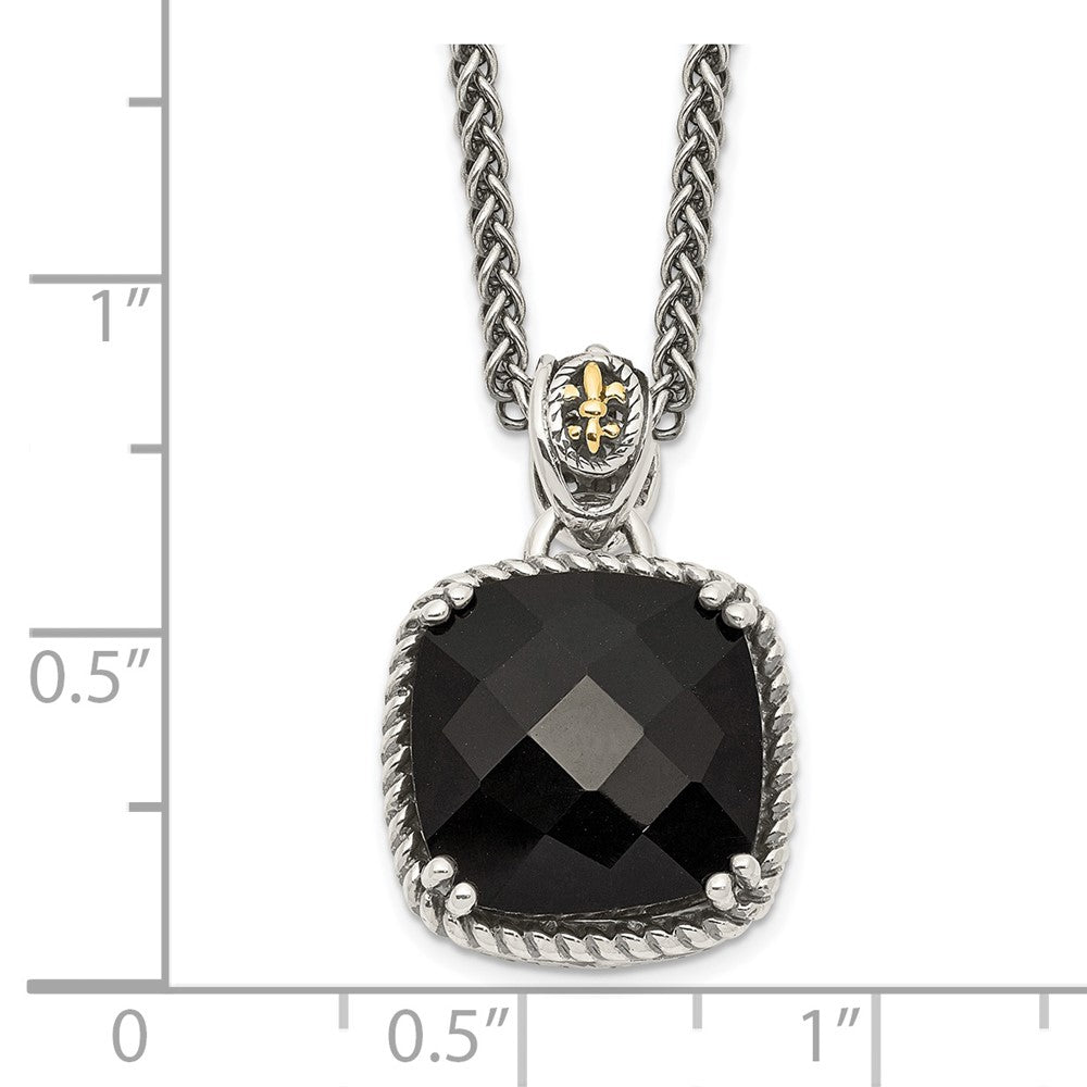 Sterling Silver Antiqued w/14k Onyx Necklace