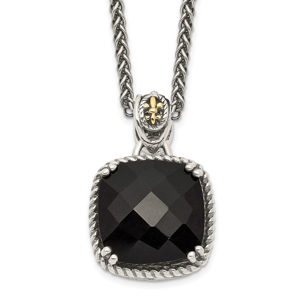 Sterling Silver Antiqued w/14k Onyx Necklace