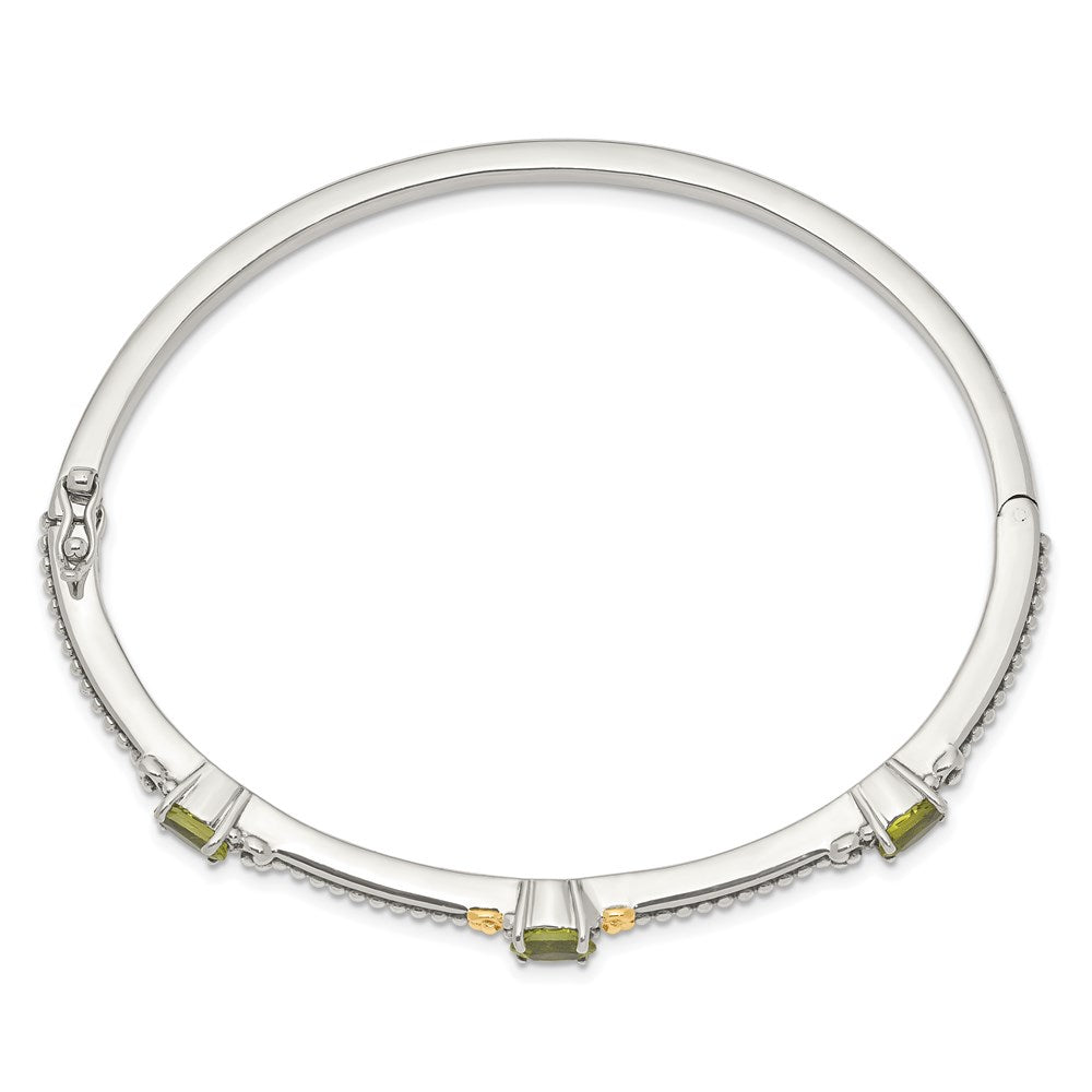Sterling Silver Antiqued w/14ky Peridot 3 Stone Bangle