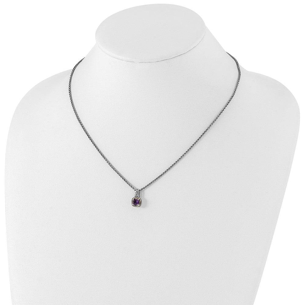Sterling Silver Antiqued w/14k Amethyst Necklace