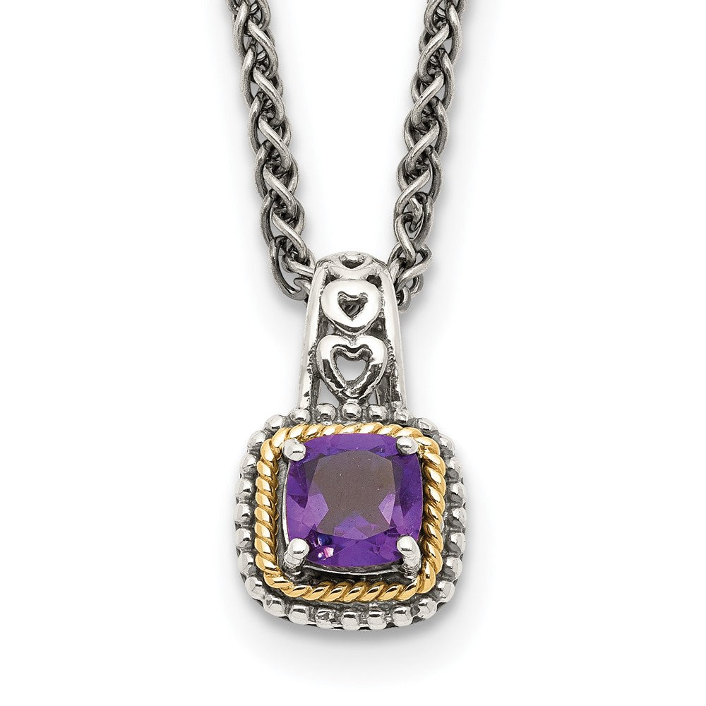 Sterling Silver Antiqued w/14k Amethyst Necklace