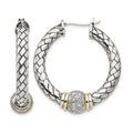 Sterling Silver Antiqued w/14k Diamond Hoop Earrings