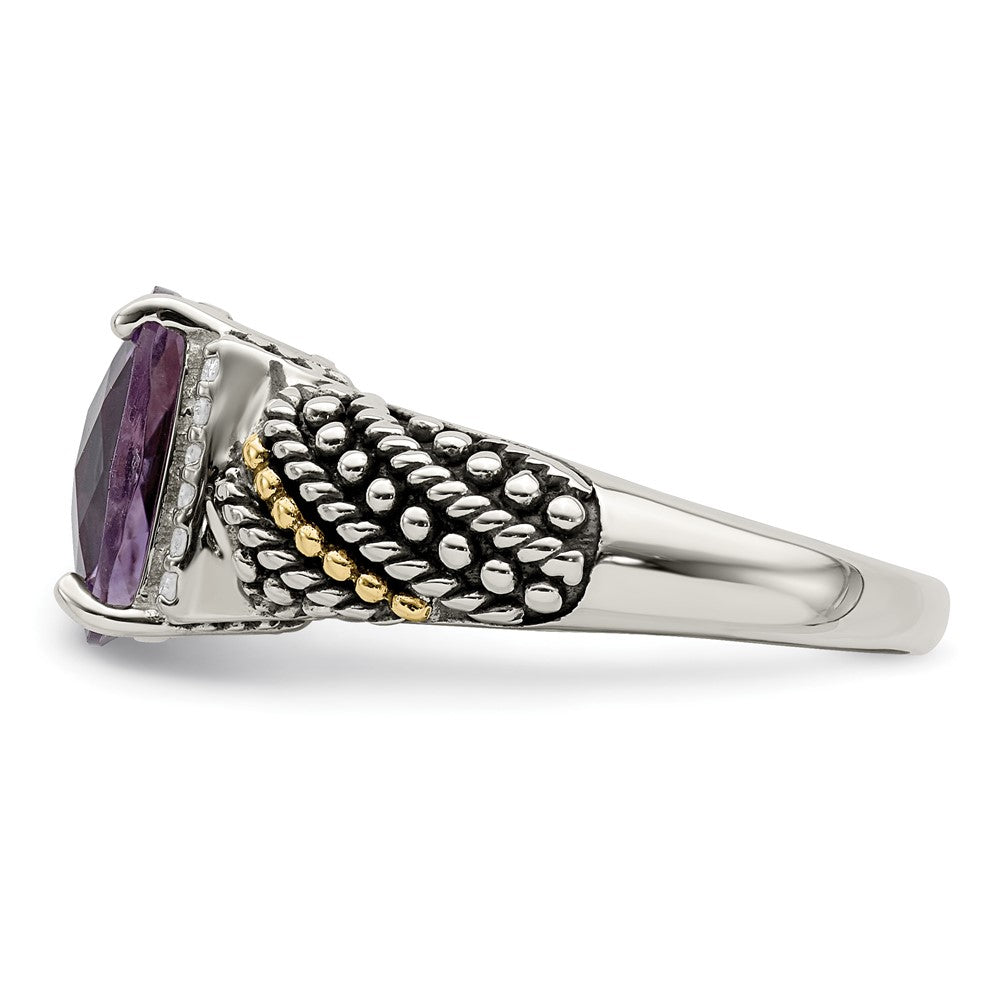 Sterling Silver Antiqued w/14k Diamond and Amethyst Ring