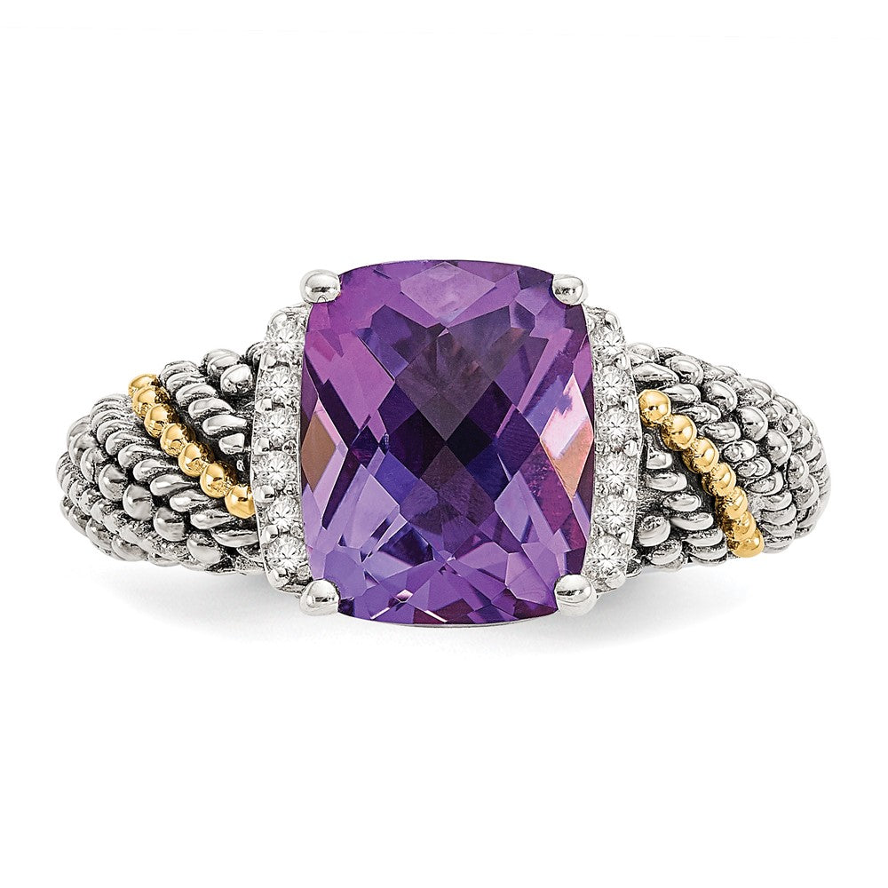 Sterling Silver Antiqued w/14k Diamond and Amethyst Ring