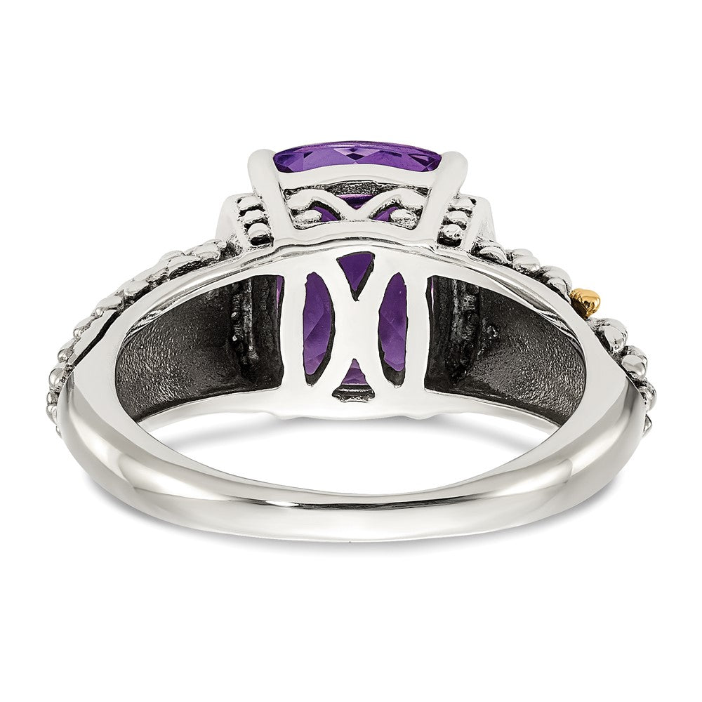 Sterling Silver Antiqued w/14k Diamond and Amethyst Ring
