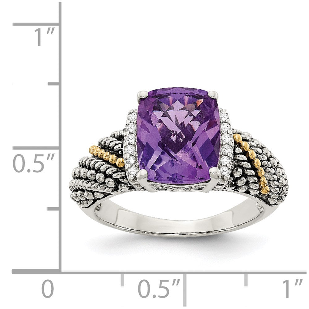 Sterling Silver Antiqued w/14k Diamond and Amethyst Ring