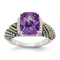 Sterling Silver Antiqued w/14k Diamond and Amethyst Ring
