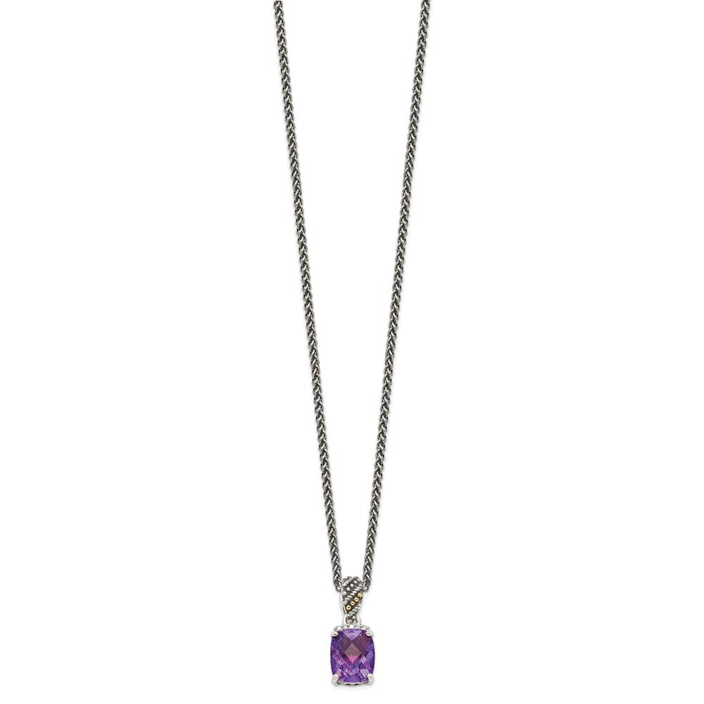 Sterling Silver Antiqued w/14k Diamond and Amethyst Necklace