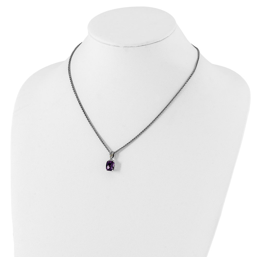 Sterling Silver Antiqued w/14k Diamond and Amethyst Necklace