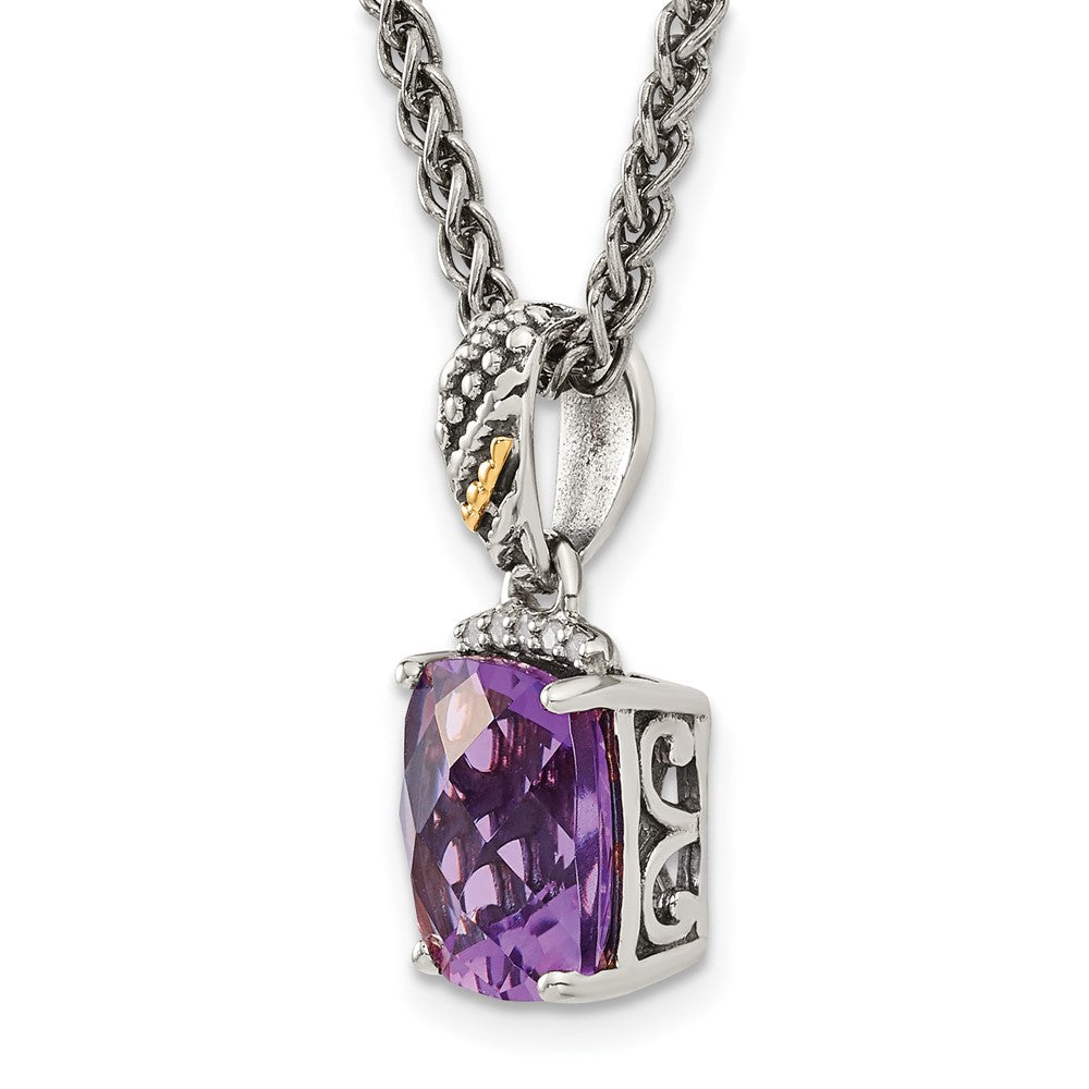 Sterling Silver Antiqued w/14k Diamond and Amethyst Necklace