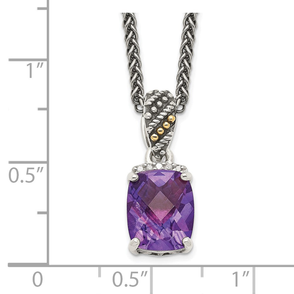 Sterling Silver Antiqued w/14k Diamond and Amethyst Necklace