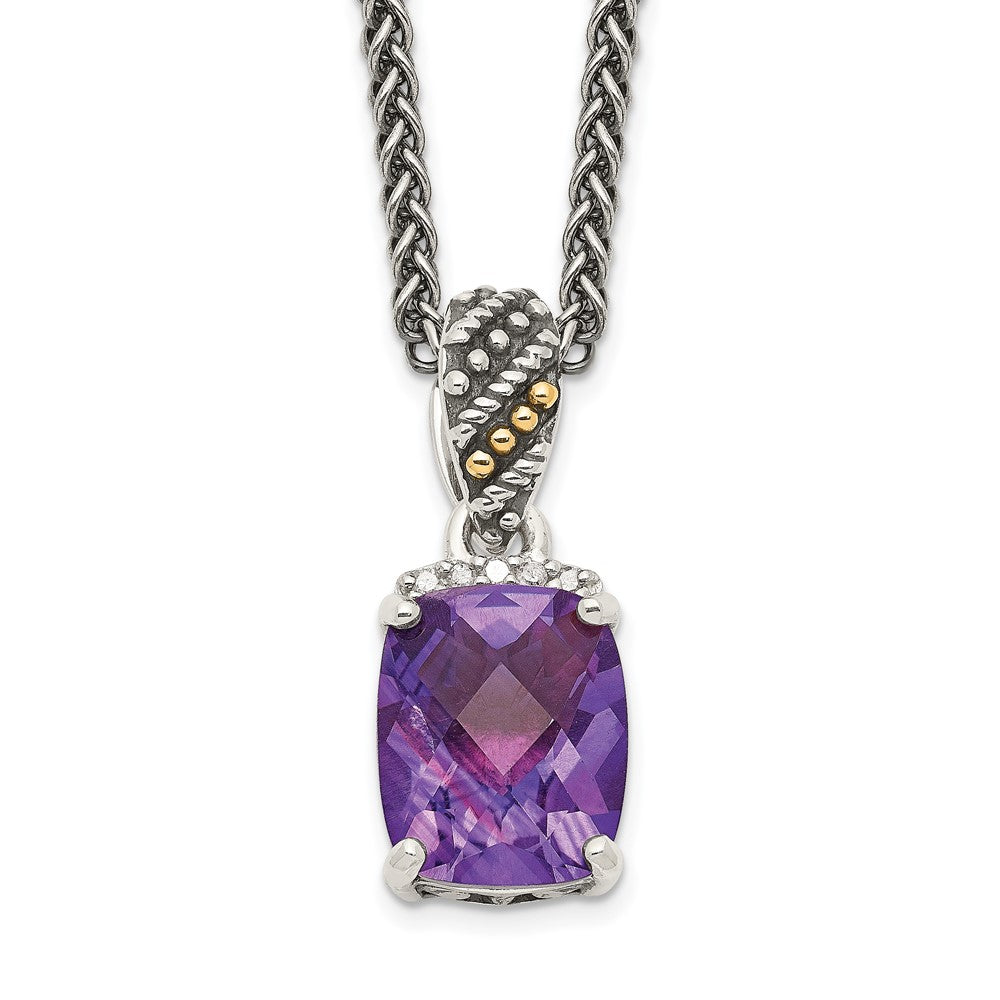Sterling Silver Antiqued w/14k Diamond and Amethyst Necklace