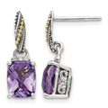 Sterling Silver Antiqued w/14k Diamond/Amethyst Dangle Post Earrings