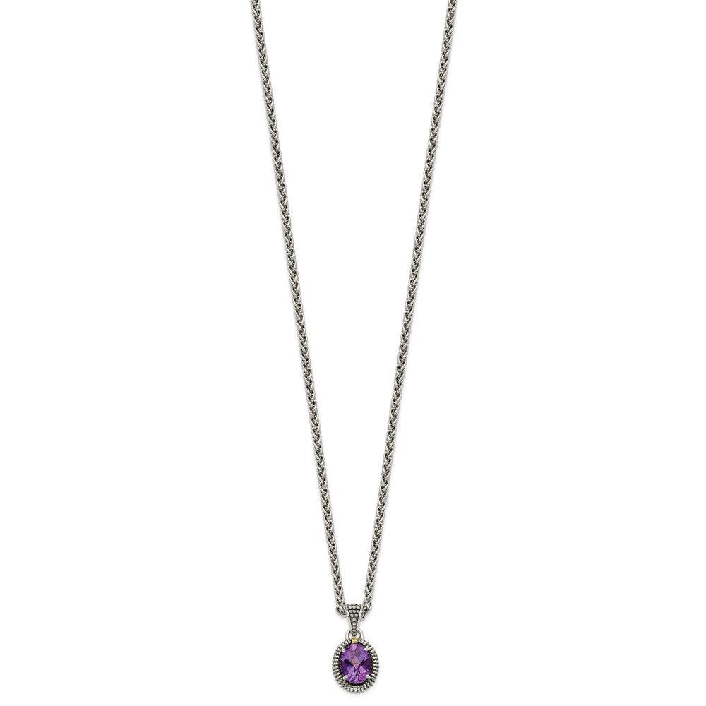 Sterling Silver Antiqued w/14ky Amethyst Oval Necklace