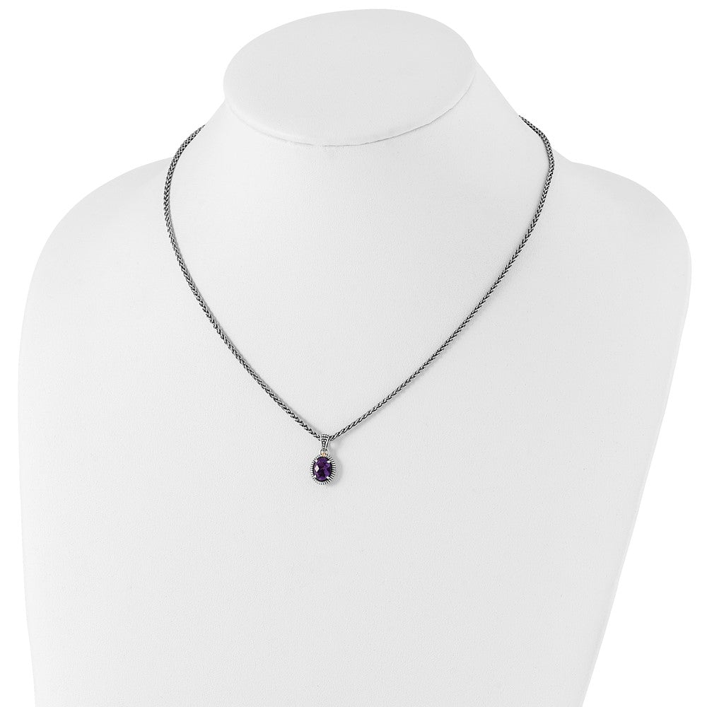 Sterling Silver Antiqued w/14ky Amethyst Oval Necklace