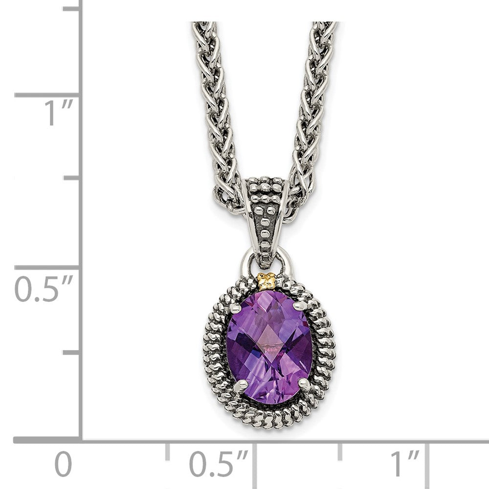Sterling Silver Antiqued w/14ky Amethyst Oval Necklace