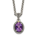 Sterling Silver Antiqued w/14ky Amethyst Oval Necklace