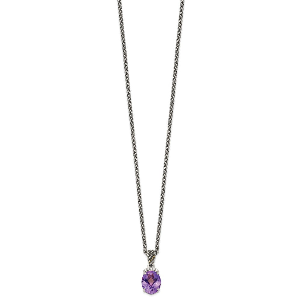 Sterling Silver Antiqued w/14k Amethyst & Diamond Necklace