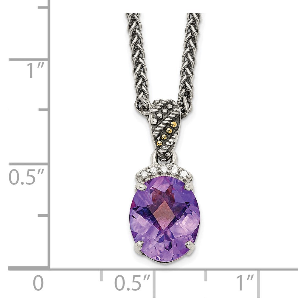 Sterling Silver Antiqued w/14k Amethyst & Diamond Necklace