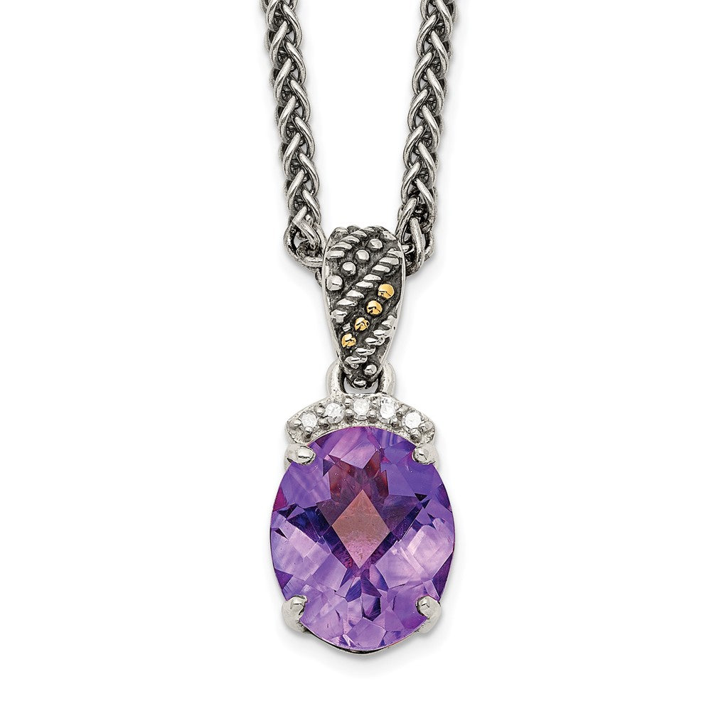 Sterling Silver Antiqued w/14k Amethyst & Diamond Necklace