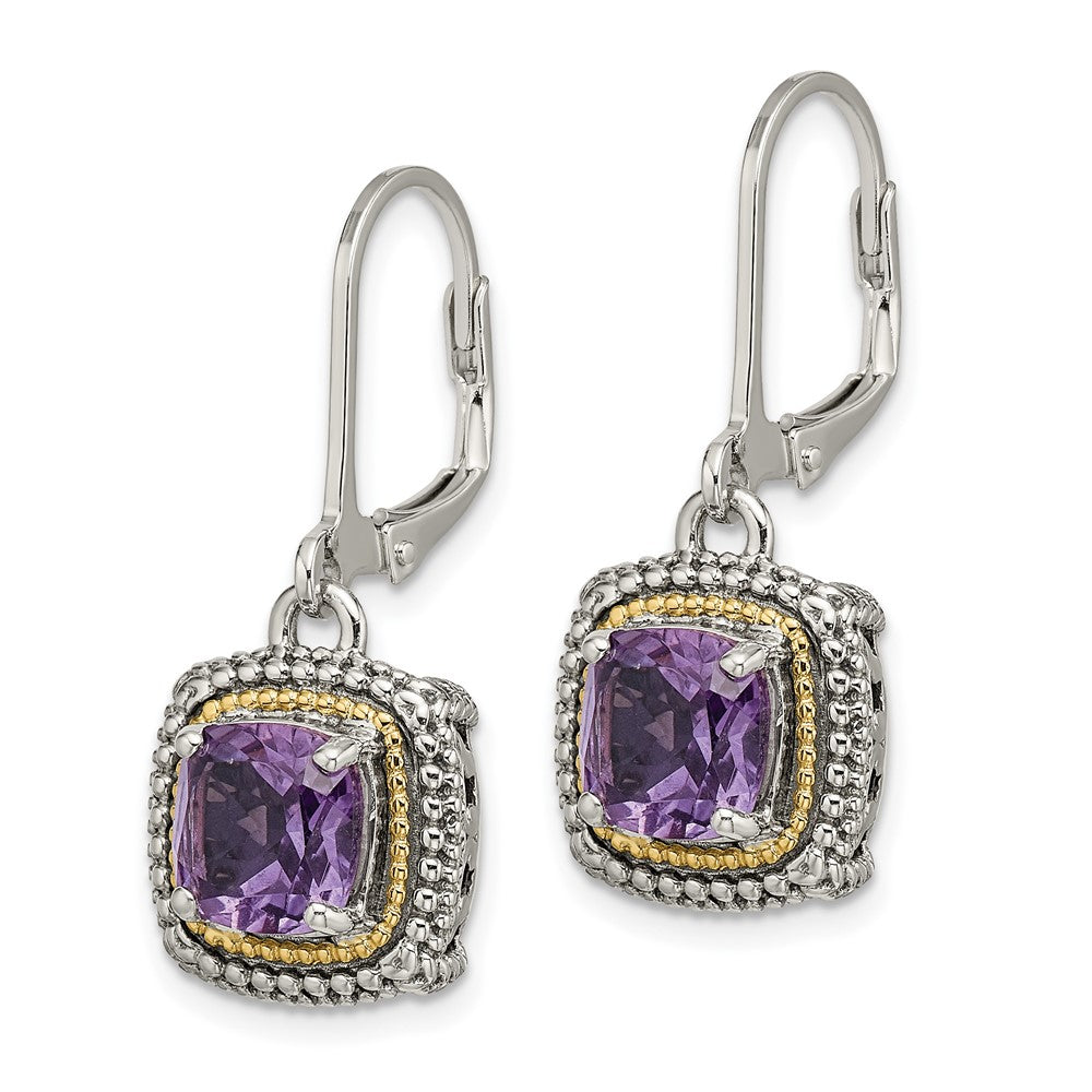 Sterling Silver Antiqued w/14k Amethyst Leverback Earrings