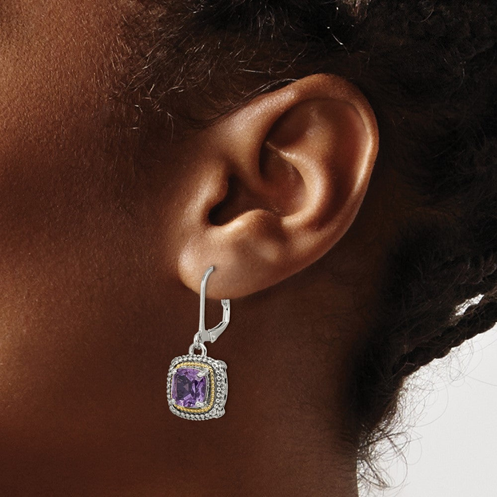 Sterling Silver Antiqued w/14k Amethyst Leverback Earrings