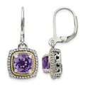 Sterling Silver Antiqued w/14k Amethyst Leverback Earrings