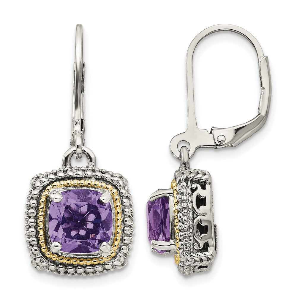 Sterling Silver Antiqued w/14k Amethyst Leverback Earrings