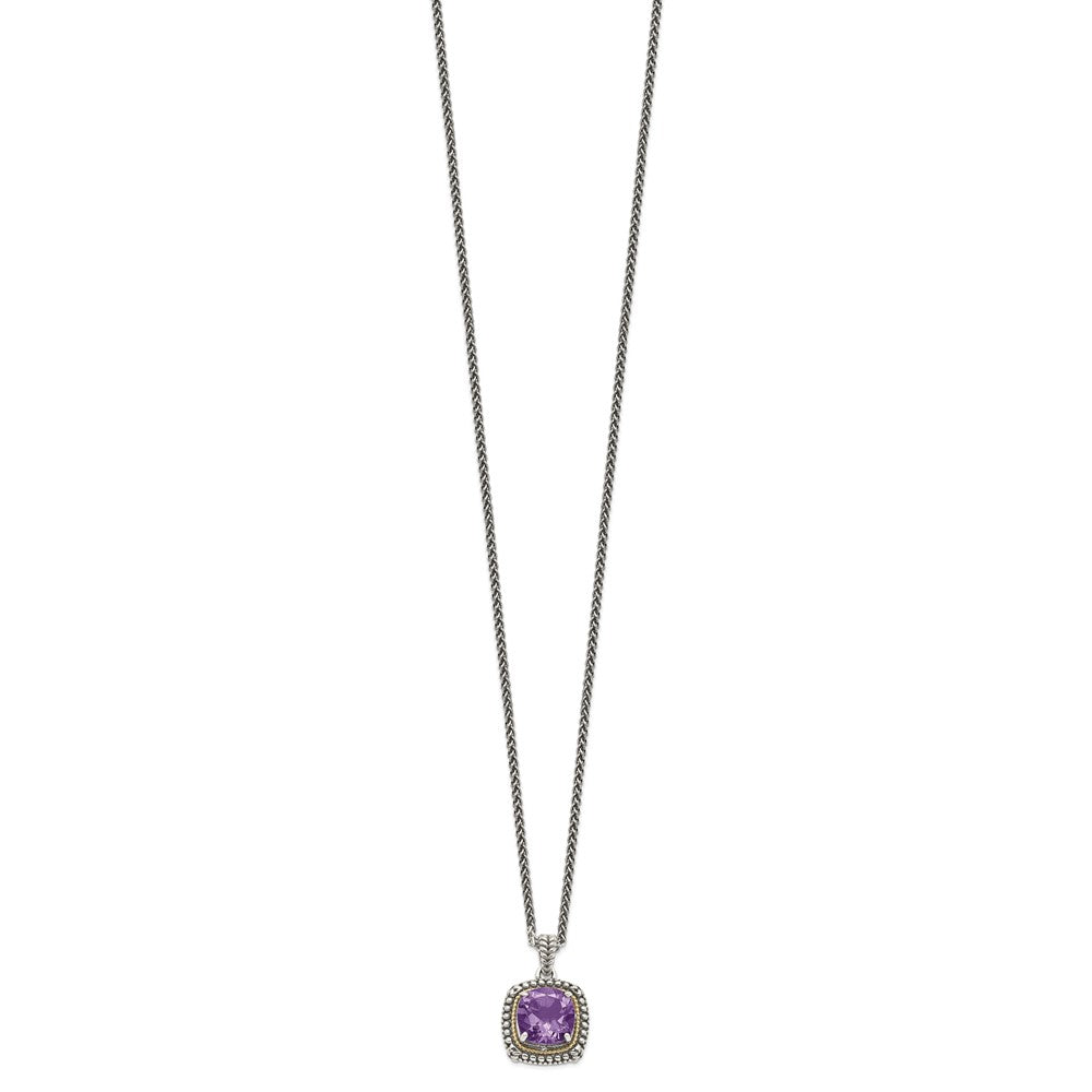 Sterling Silver Antiqued w/14k Amethyst Necklace