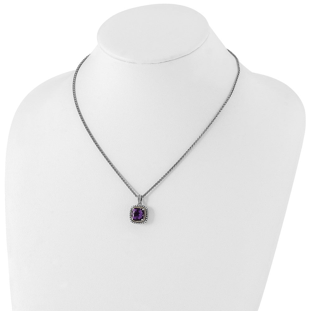 Sterling Silver Antiqued w/14k Amethyst Necklace