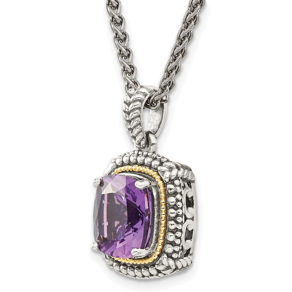 Sterling Silver Antiqued w/14k Amethyst Necklace