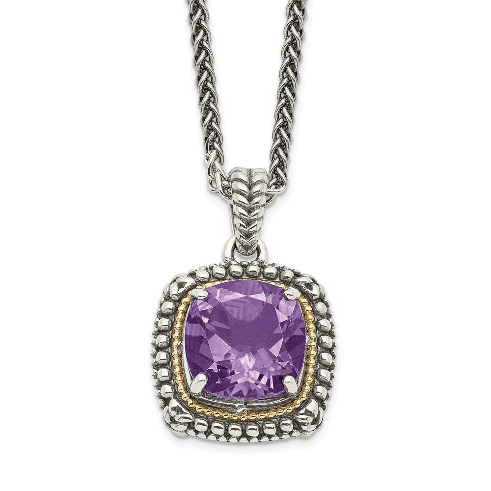 Sterling Silver Antiqued w/14k Amethyst Necklace