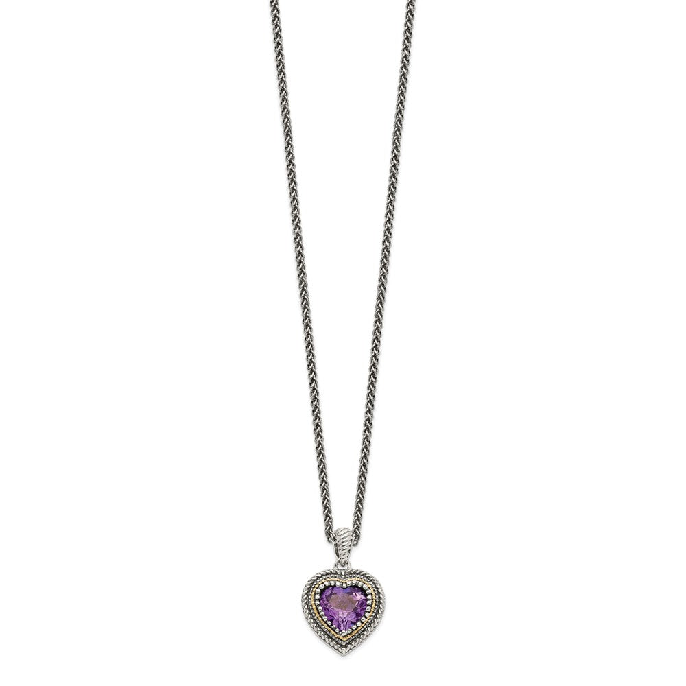 Sterling Silver Antiqued w/14k Amethyst Heart Necklace