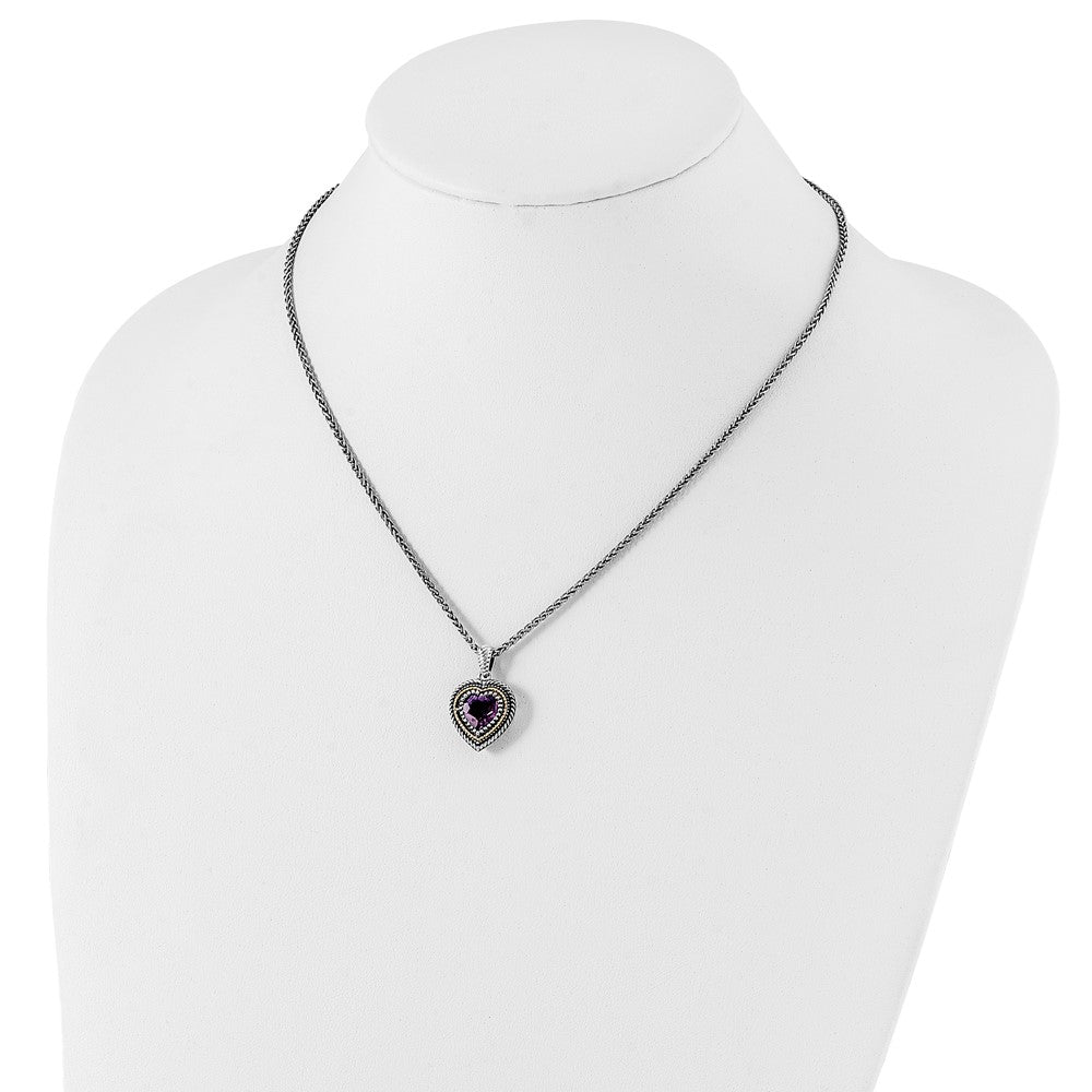 Sterling Silver Antiqued w/14k Amethyst Heart Necklace